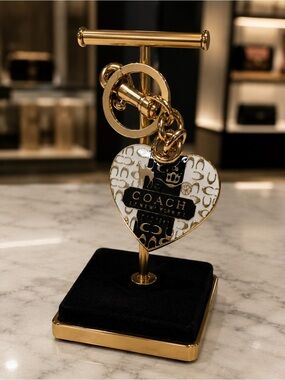 Coach Fashion Gold-Tone Heart Keychain with White Enamel